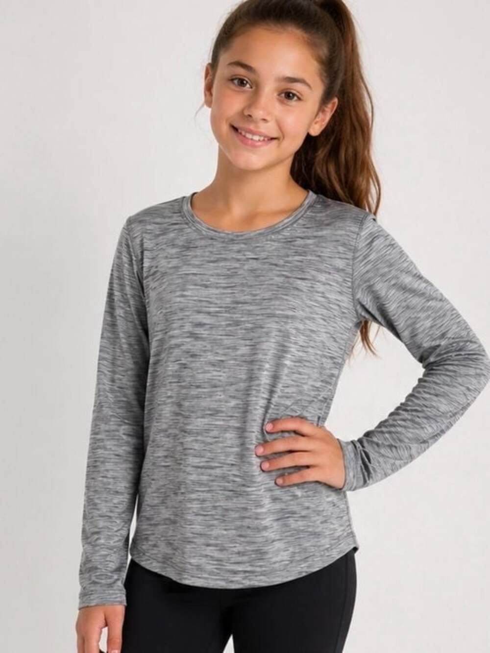 Athletic Works Girls Gray Long Sleeve Active Top L 12-14 Polyester Dri Fit